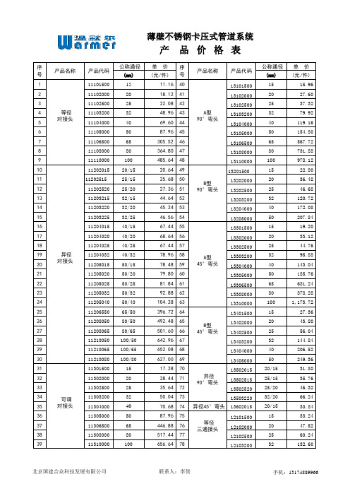 薄壁不锈钢水管报价表卡压式管件