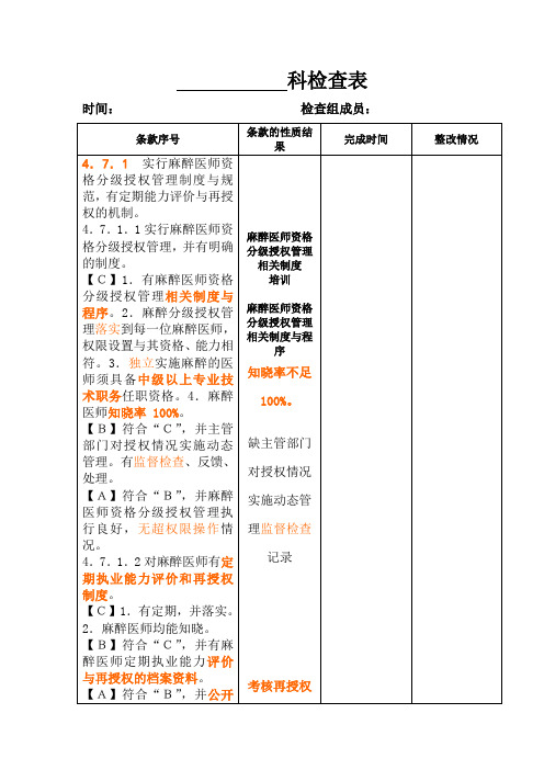 麻 醉 科检查表