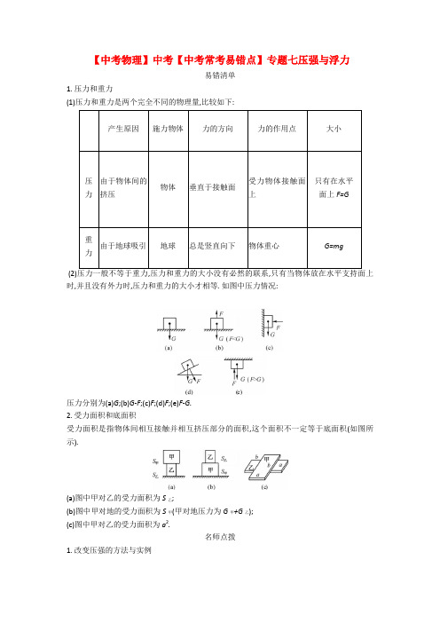 【中考物理】中考【中考常考易错点】专题七压强与浮力