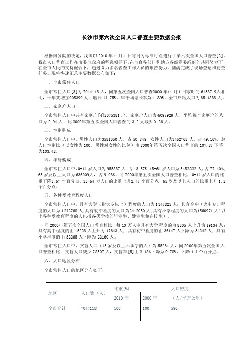 长沙市第六次全国人口普查主要数据公报