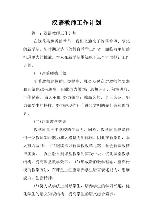 汉语教师工作计划