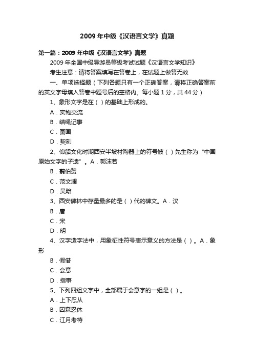 2009年中级《汉语言文学》真题