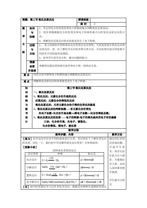 氧化还原反应教案及评价(表格式)