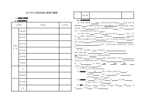 人教版八年级生物上册复习填空提纲 