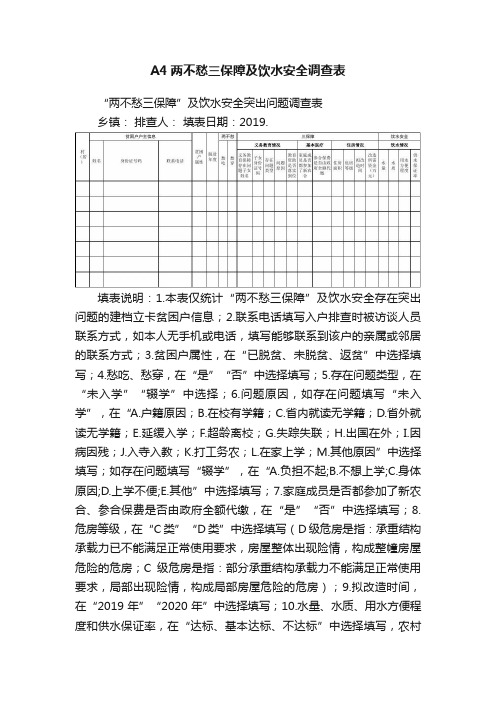 A4两不愁三保障及饮水安全调查表