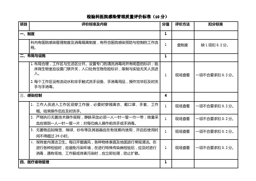 检验科医院感染管理质量评价标准(医疗机构评分表)