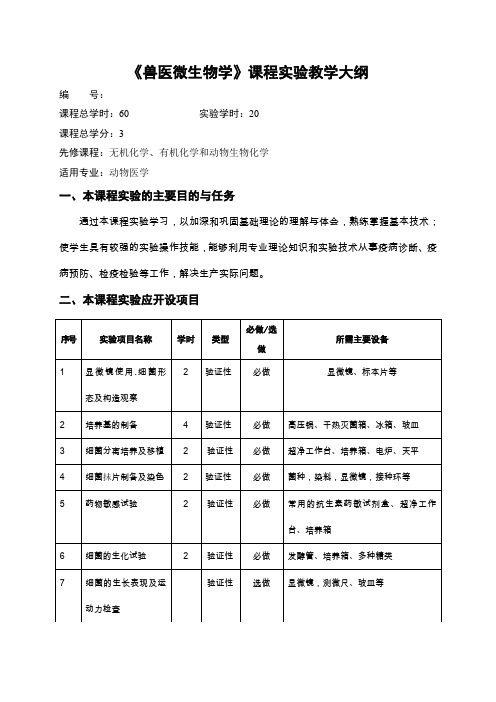 兽医微生物学实验大纲2010新