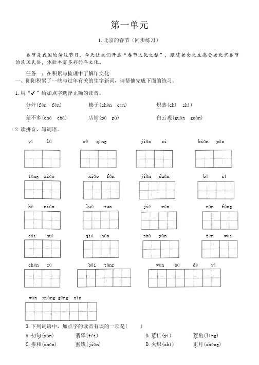 统编版语文六年级下册第1课  北京的春节同步练习 