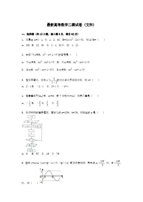 2020-2021学年高考总复习数学(文)二轮复习模拟试题及答案解析