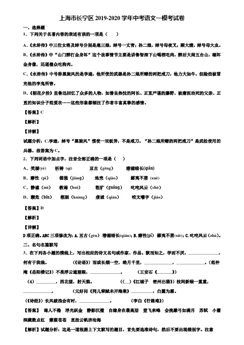 上海市长宁区2019-2020学年中考语文一模考试卷含解析