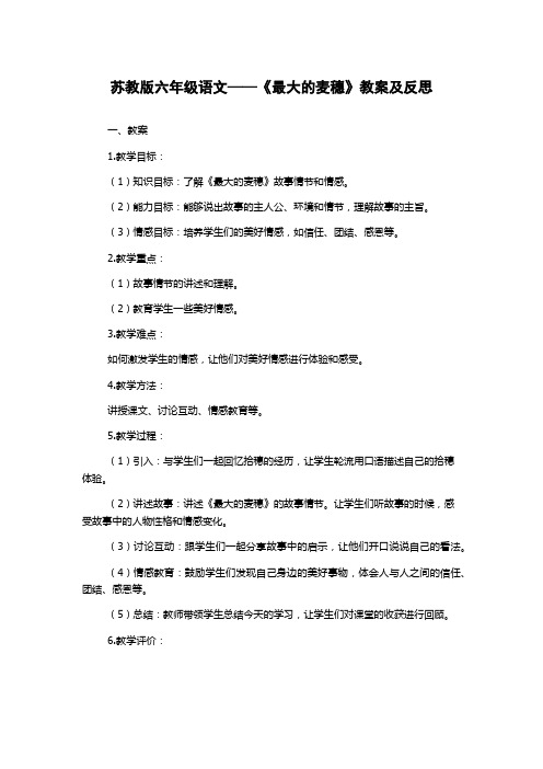 苏教版六年级语文——《最大的麦穗》教案及反思