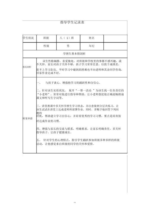 教师辅导学生记录表