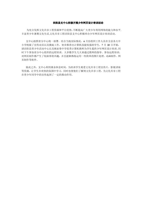 泾阳县支中心积极开展少年网页设计培训活动