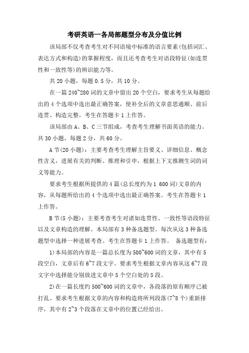 考研英语一各部分题型分布及分值比例