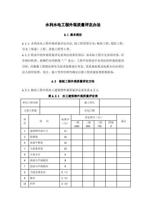 水利水电工程外观质量评定办法及表格