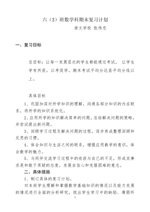 北师大版六年级数学总复习计划