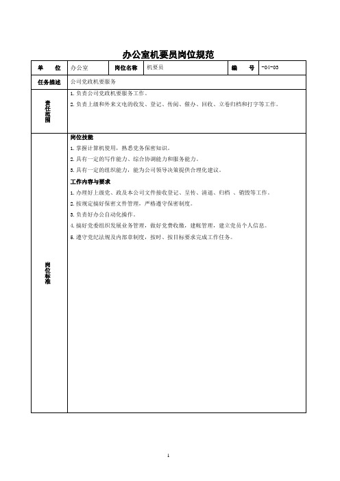 办公室机要员岗位规范