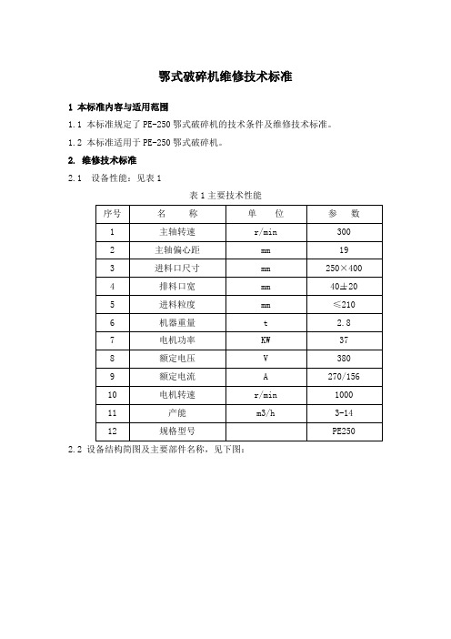 颚式破碎机维修技术标准