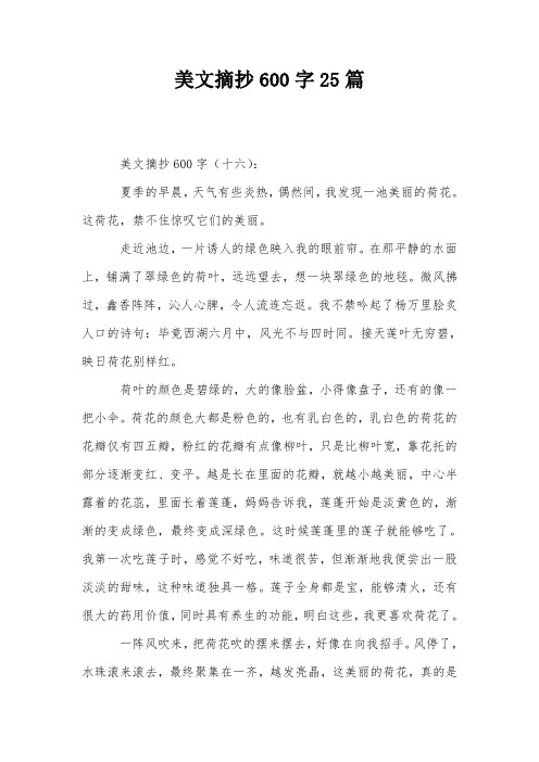 美文摘抄600字25篇