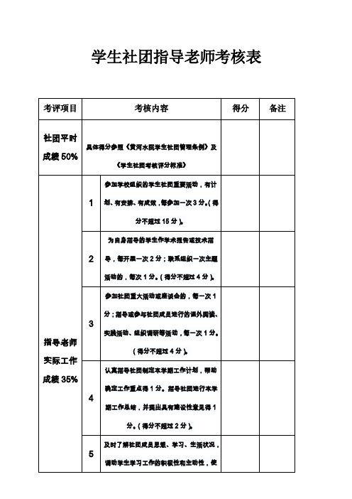 学生社团指导老师考核表