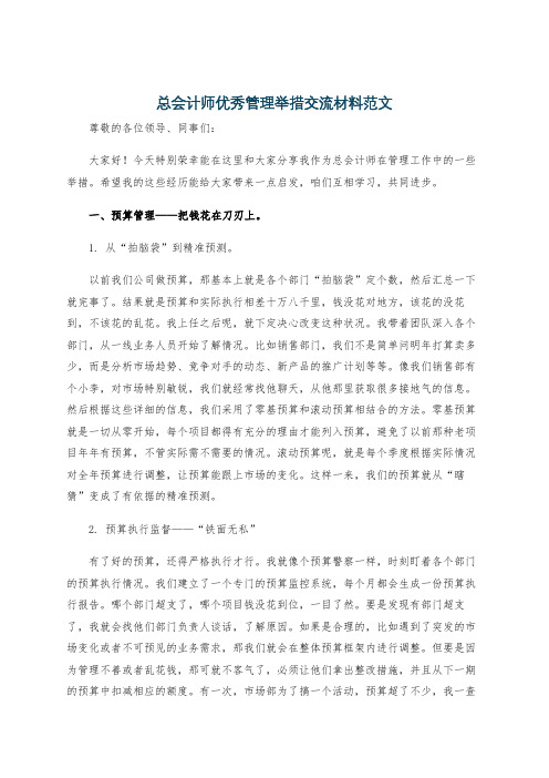 总会计师优秀管理举措交流材料范文