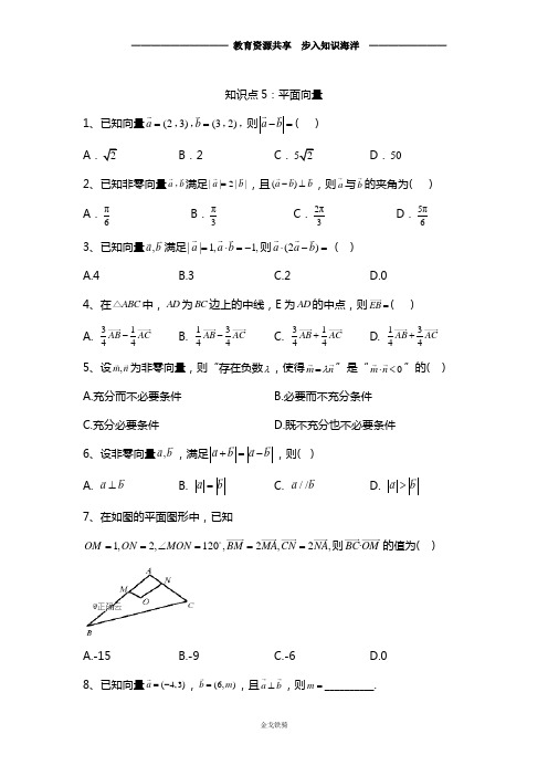 【高考冲刺】高考数学(文)真题专项汇编卷(2017—2019) 知识点5:平面向量