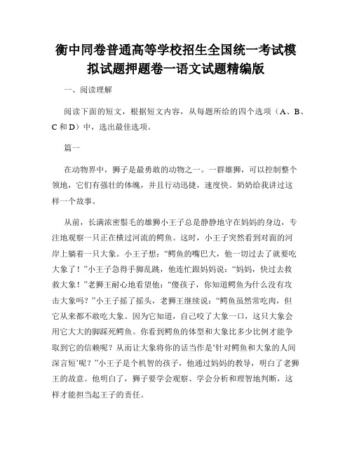 衡中同卷普通高等学校招生全国统一考试模拟试题押题卷一语文试题精编版