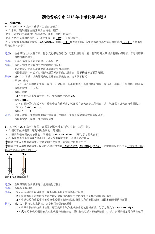 湖北省咸宁市2013年中考化学试卷2