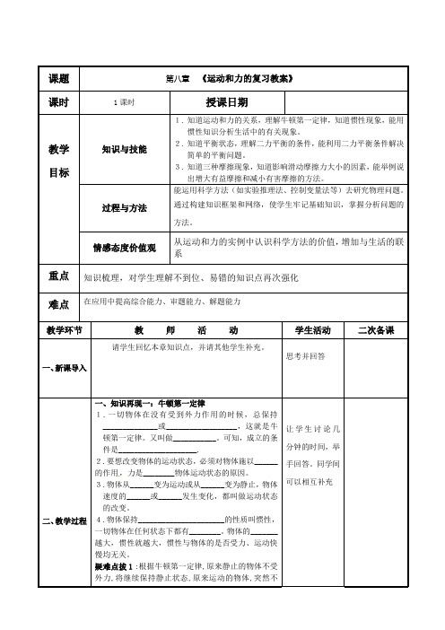 运动和力 复习教案