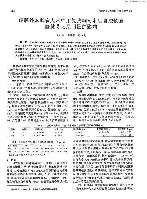 硬膜外麻醉病人术中用氯胺酮对术后自控镇痛静脉芬太尼用量的影响