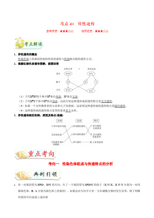 2020届一轮复习人教版 专题40 伴性遗传 教案.doc