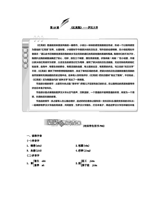 2018人教版语文选修(中国小说欣赏)第九单元 第18课 《红高粱》—罗汉大爷 教学案