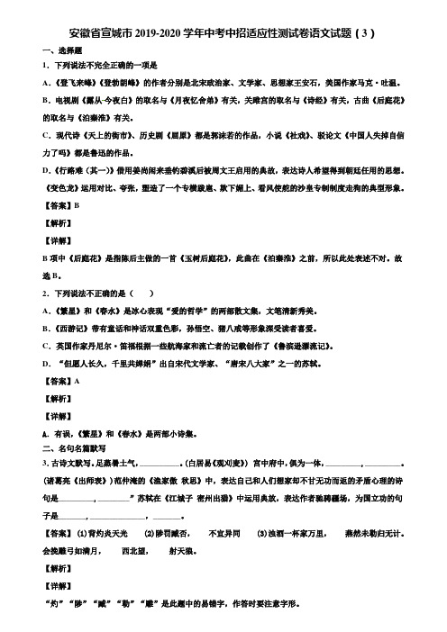 安徽省宣城市2019-2020学年中考中招适应性测试卷语文试题(3)含解析