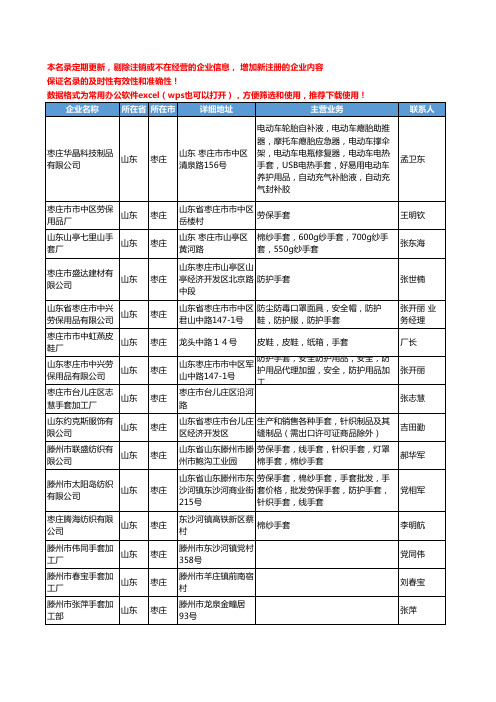 2020新版山东省枣庄手套工商企业公司名录名单黄页大全61家