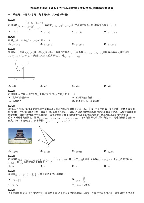 湖南省永州市(新版)2024高考数学人教版模拟(预测卷)完整试卷