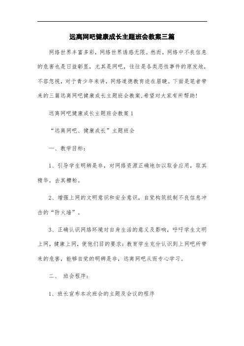 最新远离网吧健康成长主题班会教案三篇