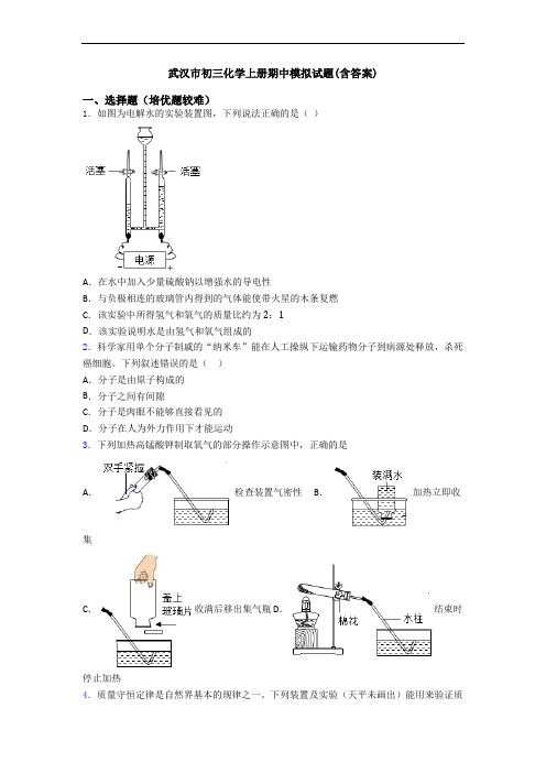 武汉市初三初三化学上册期中模拟试题(含答案)