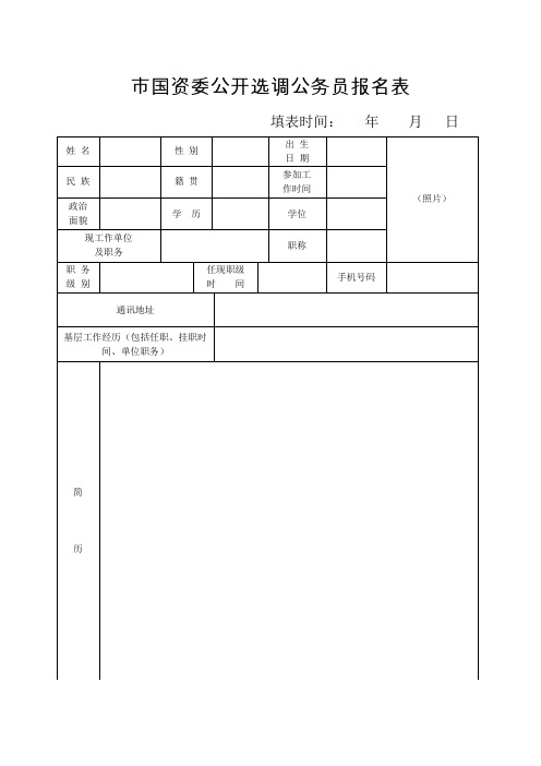 审计局公开选调公务员报名表