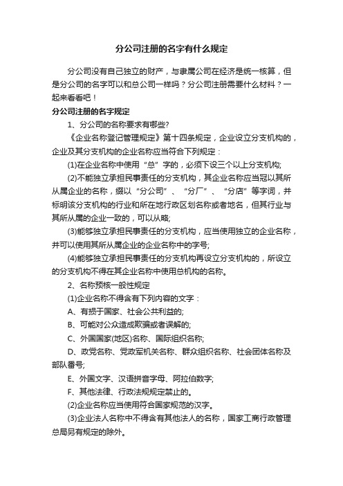 分公司注册的名字有什么规定