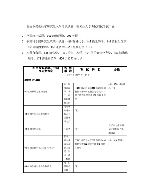 昆明植物研究所硕士招生专业目录