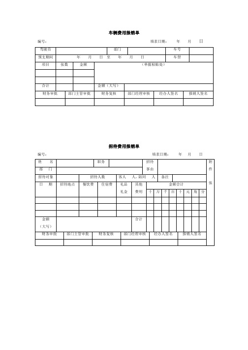 车辆费用报销单、招待费用报销单