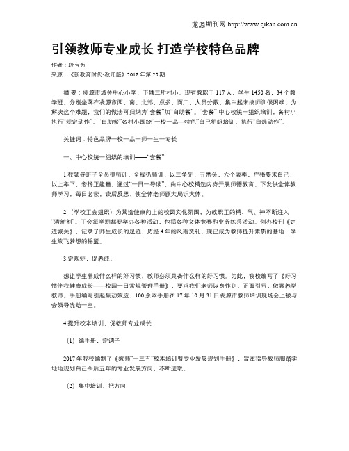 引领教师专业成长 打造学校特色品牌