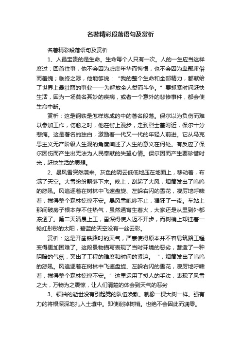 名著精彩段落语句及赏析