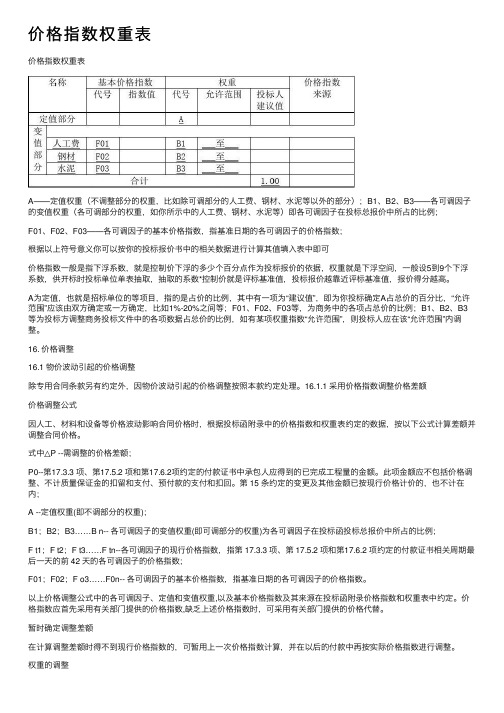 价格指数权重表