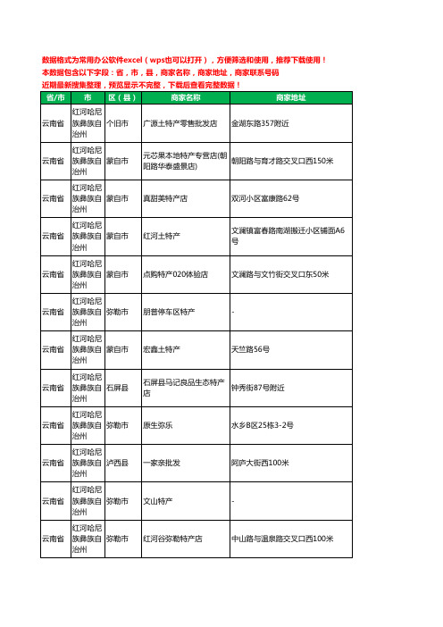 2020新版云南省红河哈尼族彝族自治州土特产工商企业公司商家名录名单黄页联系电话号码地址大全238家