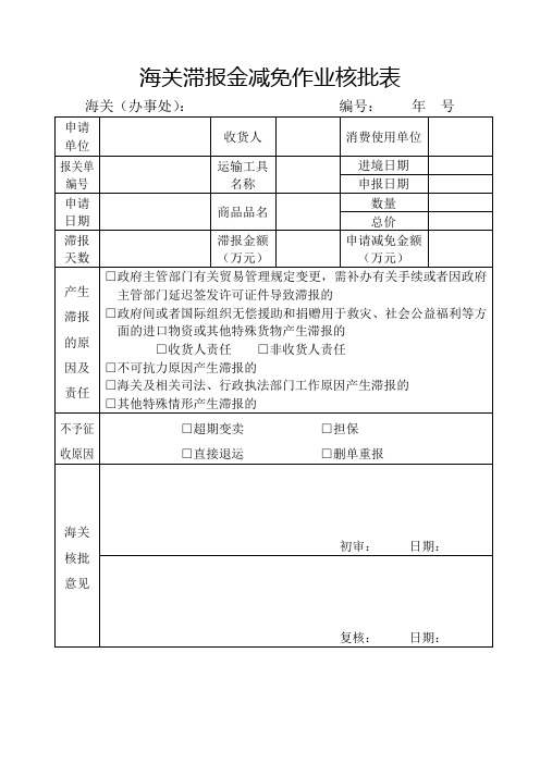 海关滞报金减免作业核批表【模板】