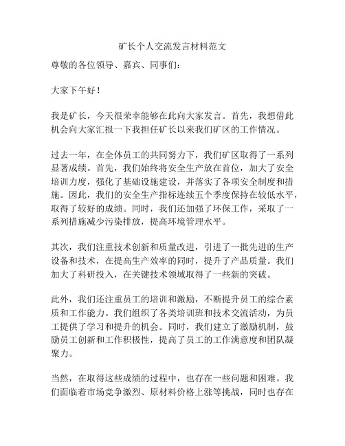 矿长个人交流发言材料范文