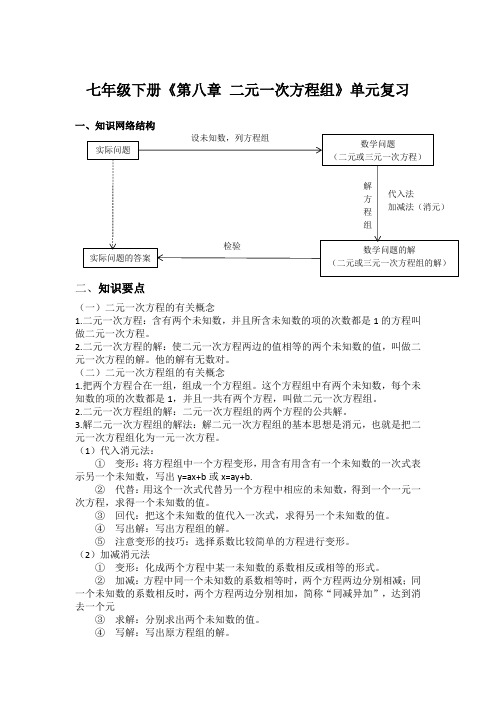 七年级下册《第八章 二元一次方程组》单元复习