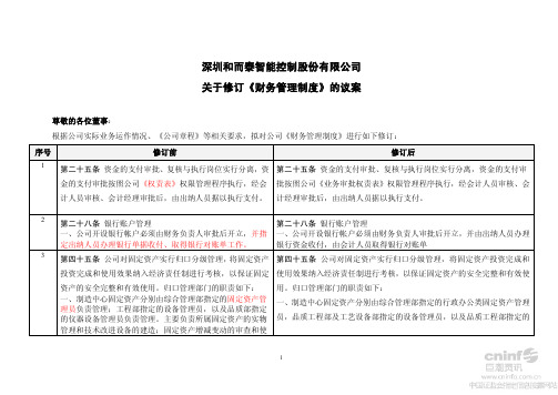 和而泰：关于修订《财务管理制度》的议案