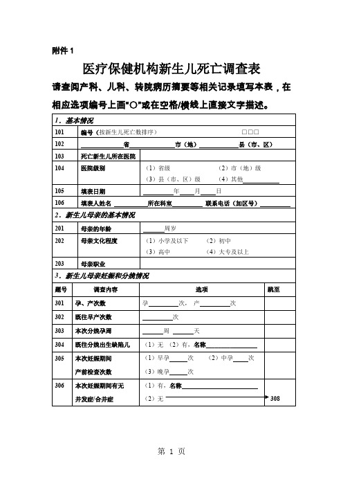 医疗保健机构新生儿死亡调查表word资料12页